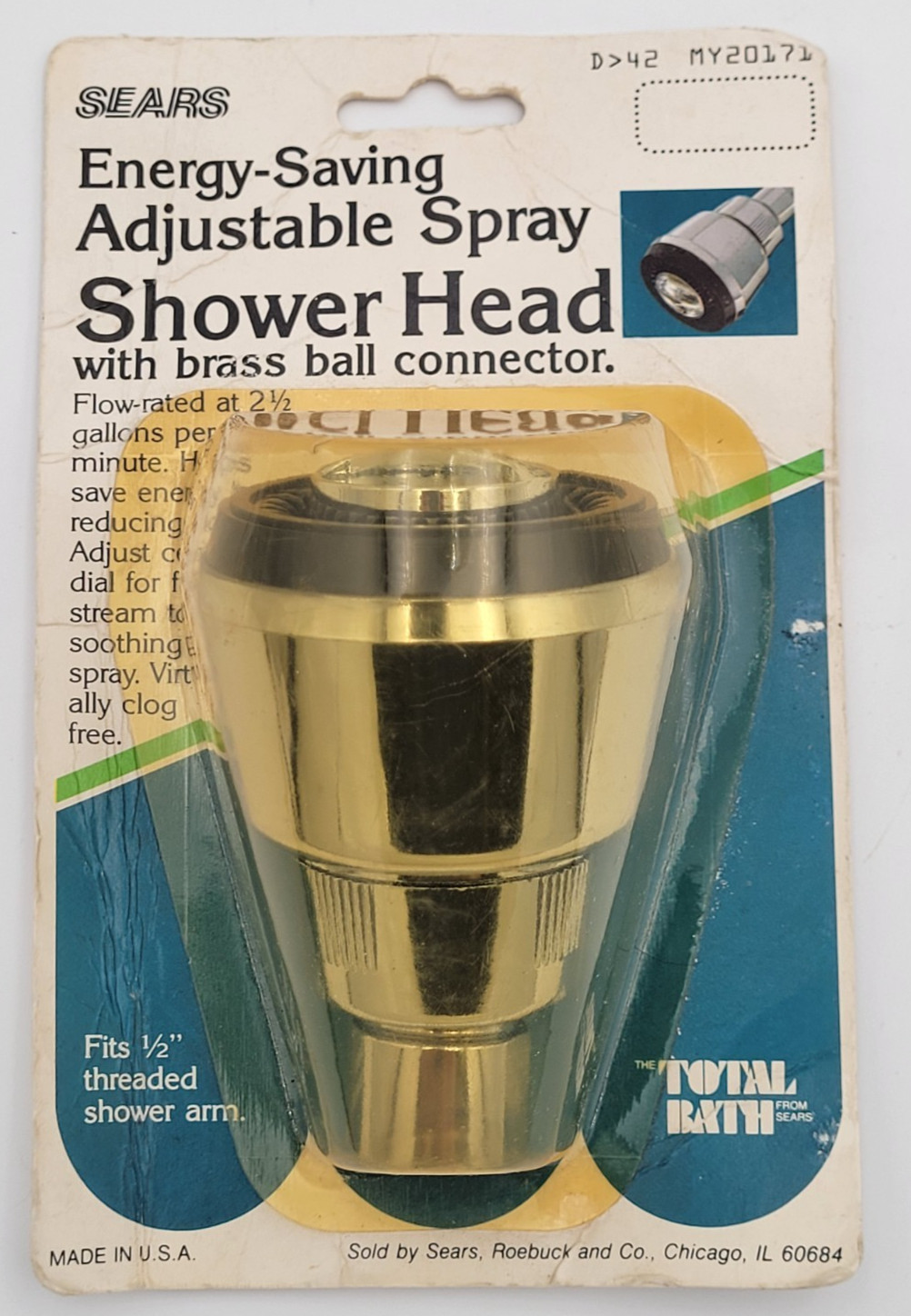 NEW Sears MY20171 Adjustable Shower Head 1/2" IPT 2 1/2" GPM in Chrome gallery