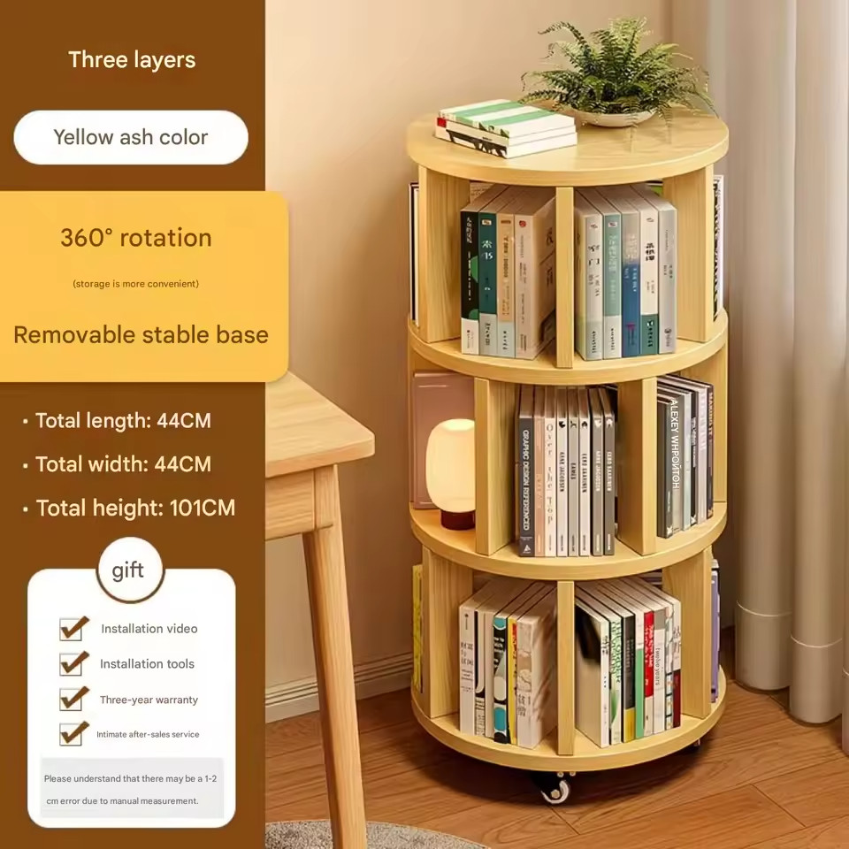 360° Rotatable Bookshelf Multifunctional Living Room Round Storage Rack Movable gallery