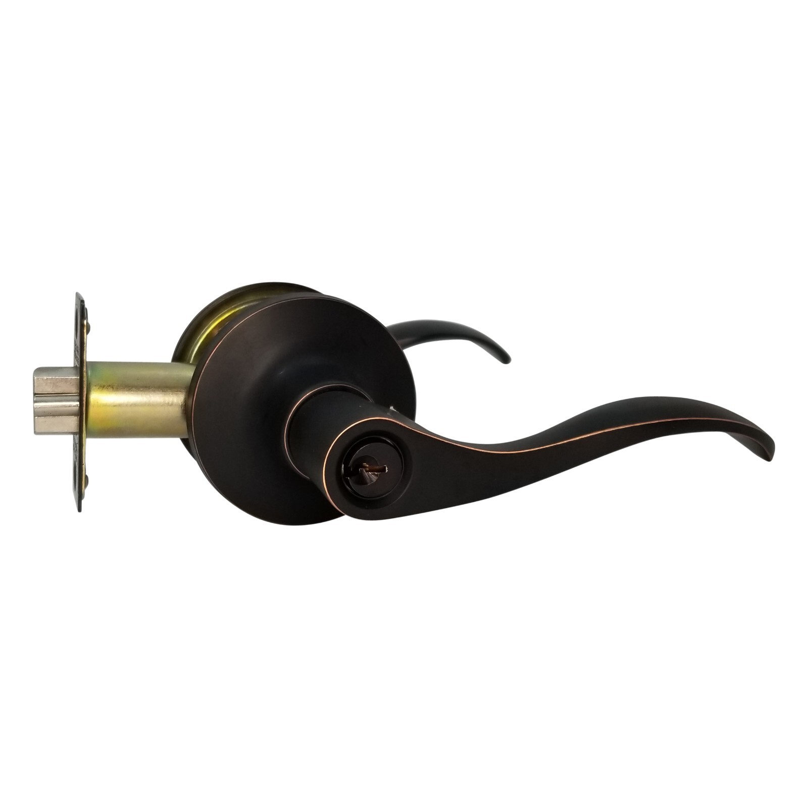 New Lever Door Lock Keyed Cylinder Entry Oil Rubbed Bronze Wave Handle & 3 Keys gallery