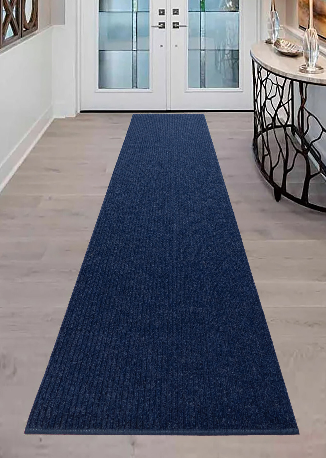 Outdoor Custom Size Tough Collection Blue Skid Resistant Runner Rug (Size By Ft) gallery