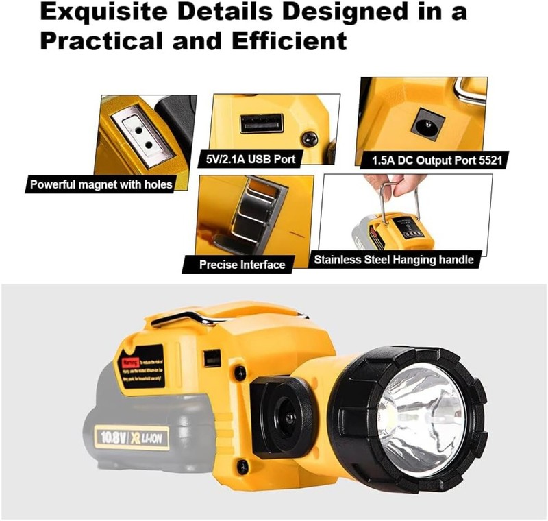Cordless Flashlight LED Work Light for Dewalt 10.8V-12V Lamps Outdoor Spotlight gallery