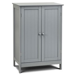 Bathroom Floor Storage Cabinet Double Door Kitchen Cupboard Shoe Cabinet Grey