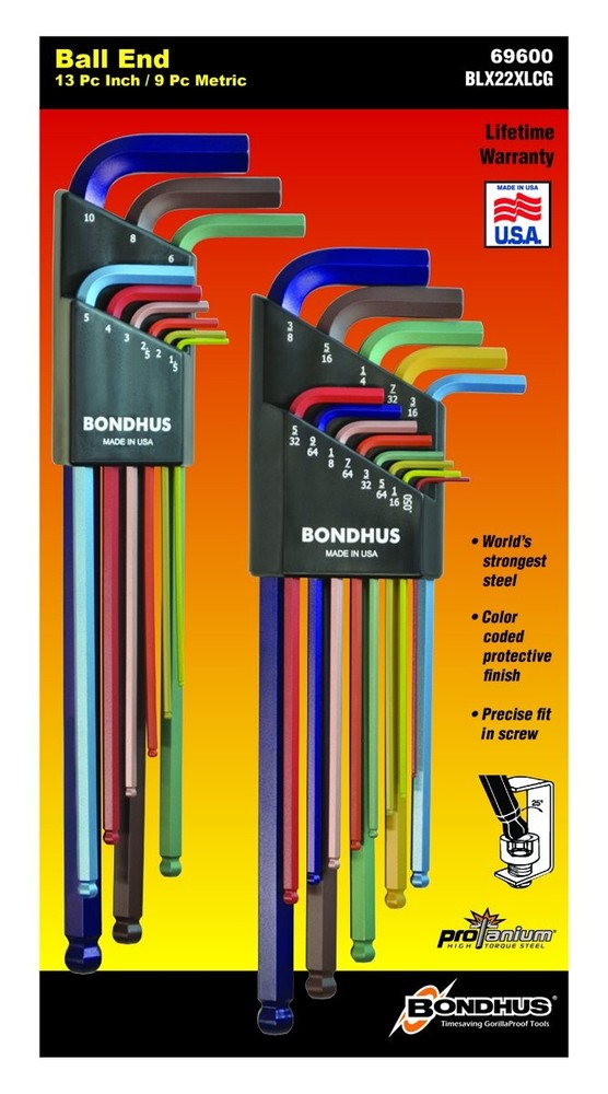 Bondhus 69600 Ball End Double Pack L-Wrench Set with ColorGuard, 13 Piece
