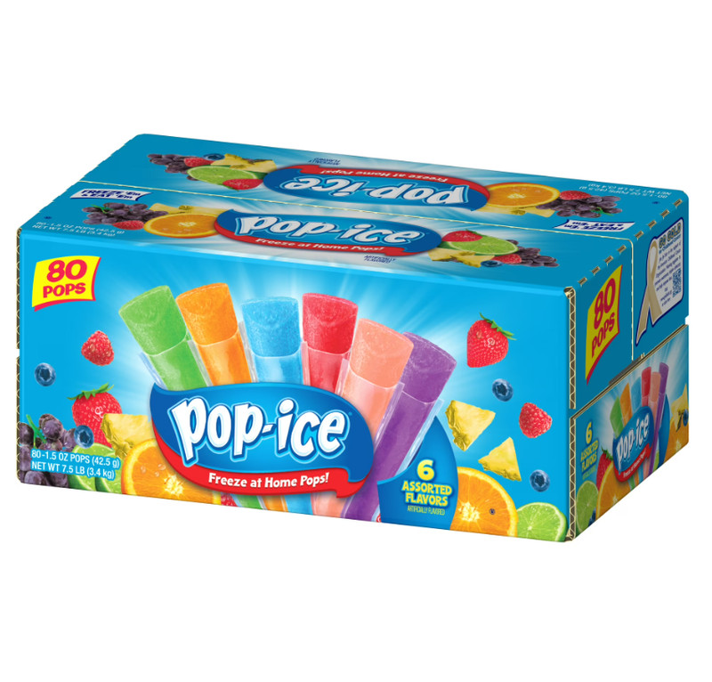 Pop-Ice Assorted Fruit Freezer Ice Pops, Gluten-Free Frozen Snack, 1.5 oz, 80 Ct gallery