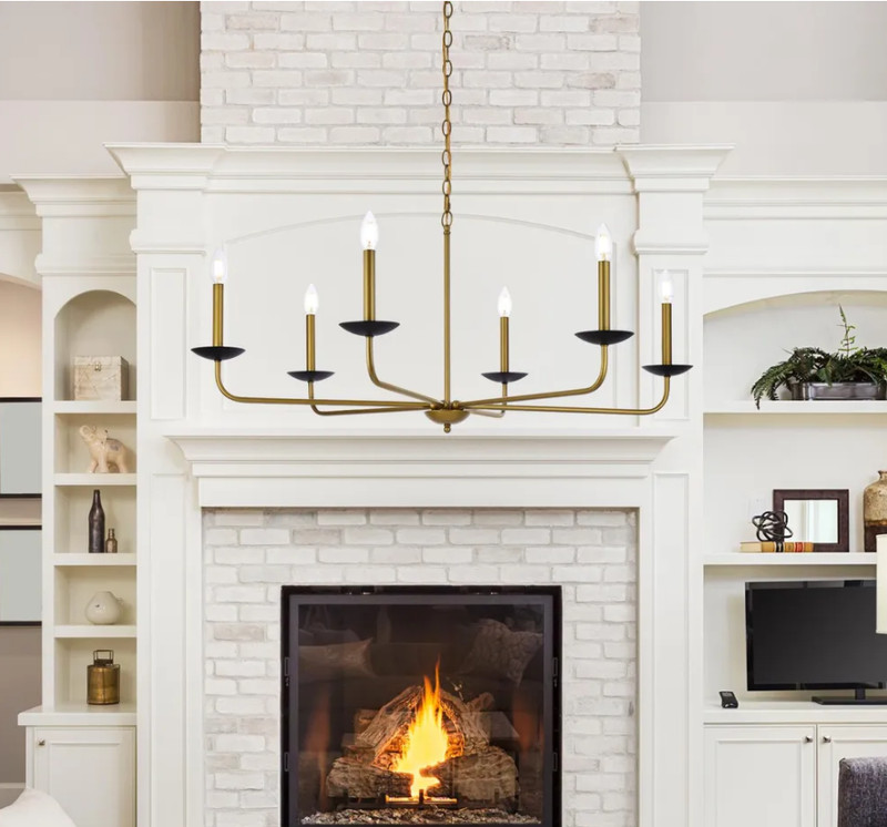 Chandelier Ceiling Light Fixture Brass and Black Living Room or Dining Room 42" gallery