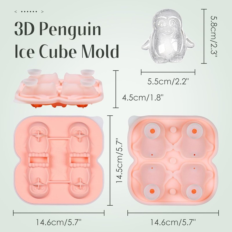 2 Pack Silicone Ice Cube Molds Fun Shapes 3D Animal Large Ice Cube Trays with gallery