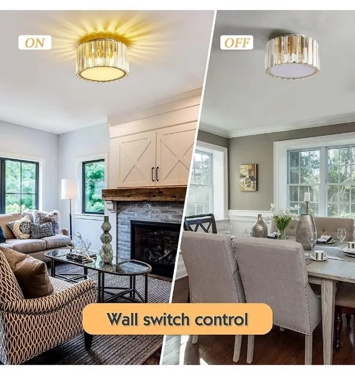 Fancy Crystal Ceiling Light Fixture Mini Flush Mount Chandelier G9 Socket -Gold gallery