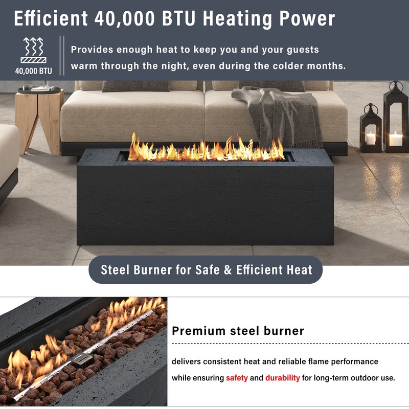 Outdoor Rectangular Propane Fire Pit 40000 BTU 41.9 Inch Black Magnesium Oxide gallery