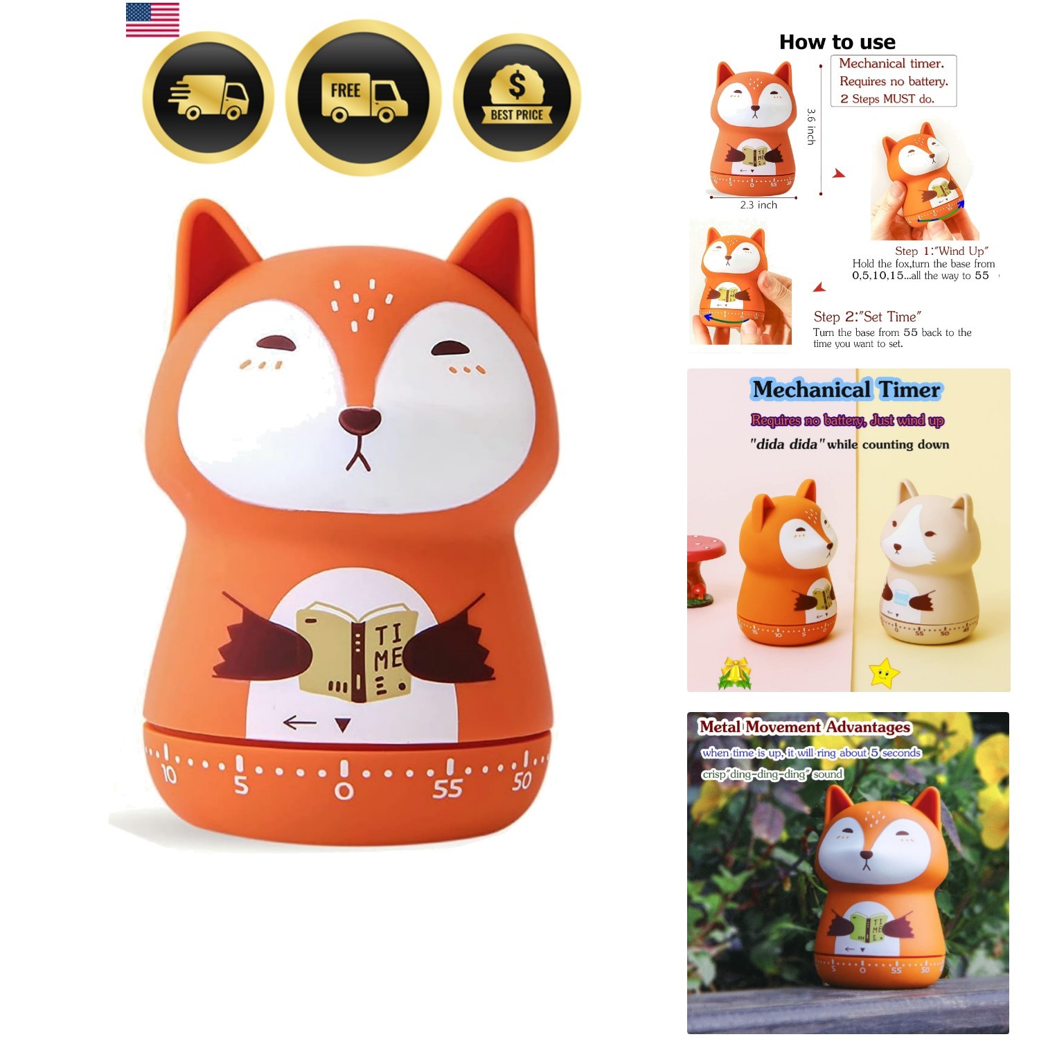 Mechanical Kitchen Timer, Cute Animal Wind Up 60 Minutes Manual Countdown for... gallery