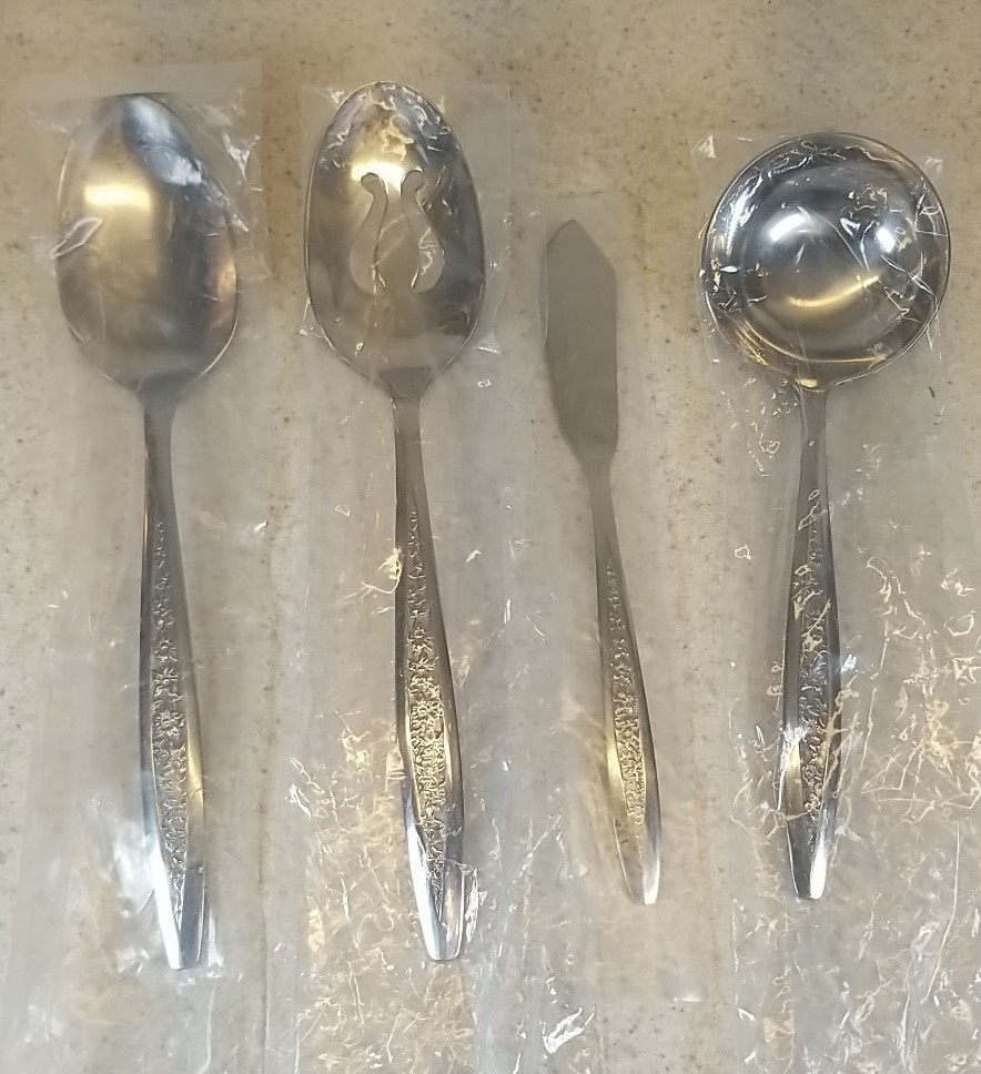 Customcraft Stainless CUS5 Floral Textured 4 Misc Serving Pieces New Old Stock