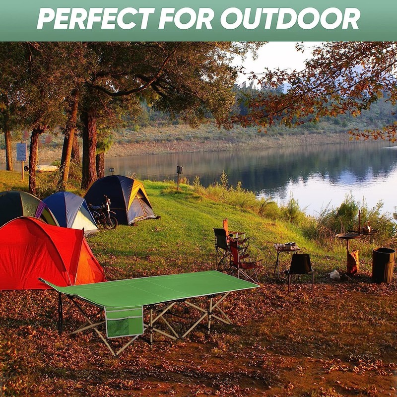 Folding Cot Sleeping Bed w/Removable Cotton Mattress Carry Bag for Camping Green gallery