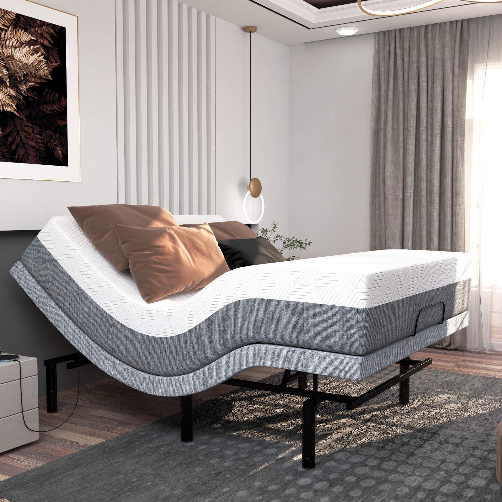Smart Adjustable Dual Massaging Bed Frame with 12" Mattress, USB, Remote-Twin XL gallery