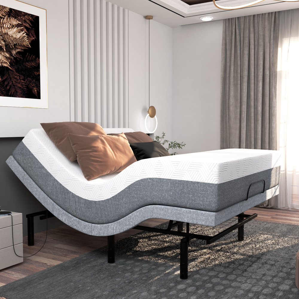 Smart Adjustable Dual Massaging Bed Frame with 12" Mattress, USB, Remote-Twin XL