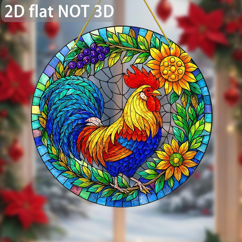 2D Flat Acrylic Rooster Sunflower Suncatcher Colorful Farm Animal Window Decor gallery