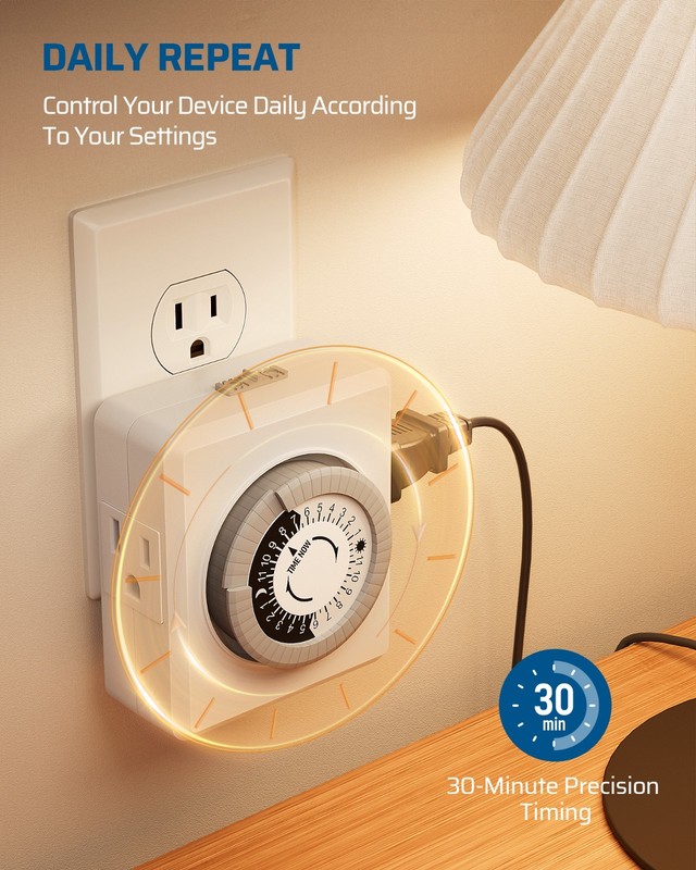 DEWENWILS 24-Hr Mechanical Light Timer 2-Pack, For Lamps, Christmas Lights, ETL gallery