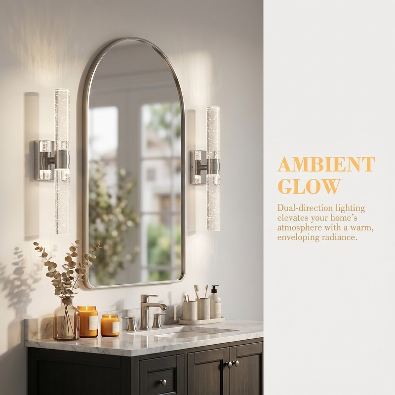 2 Pack 17 inch Chrome Crystal Wall Light Modern Dimmable Sconce Indoor Fixture gallery