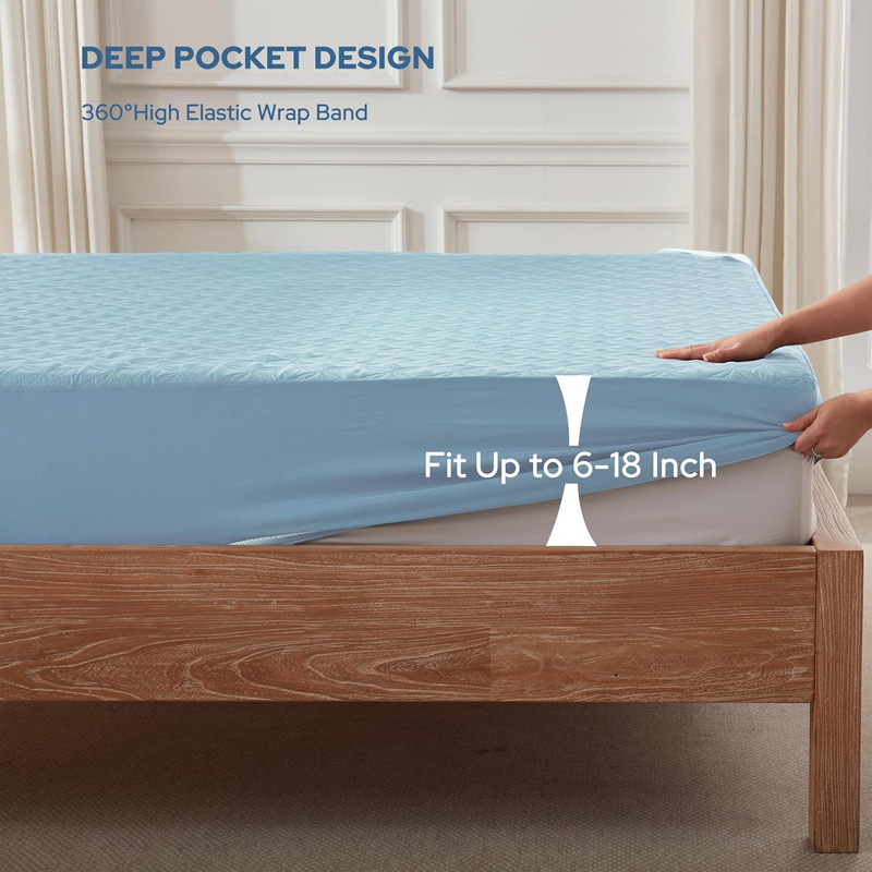 Twin Waterproof Mattress Protector Deep Pocket 6-15 Inch Sky Blue gallery