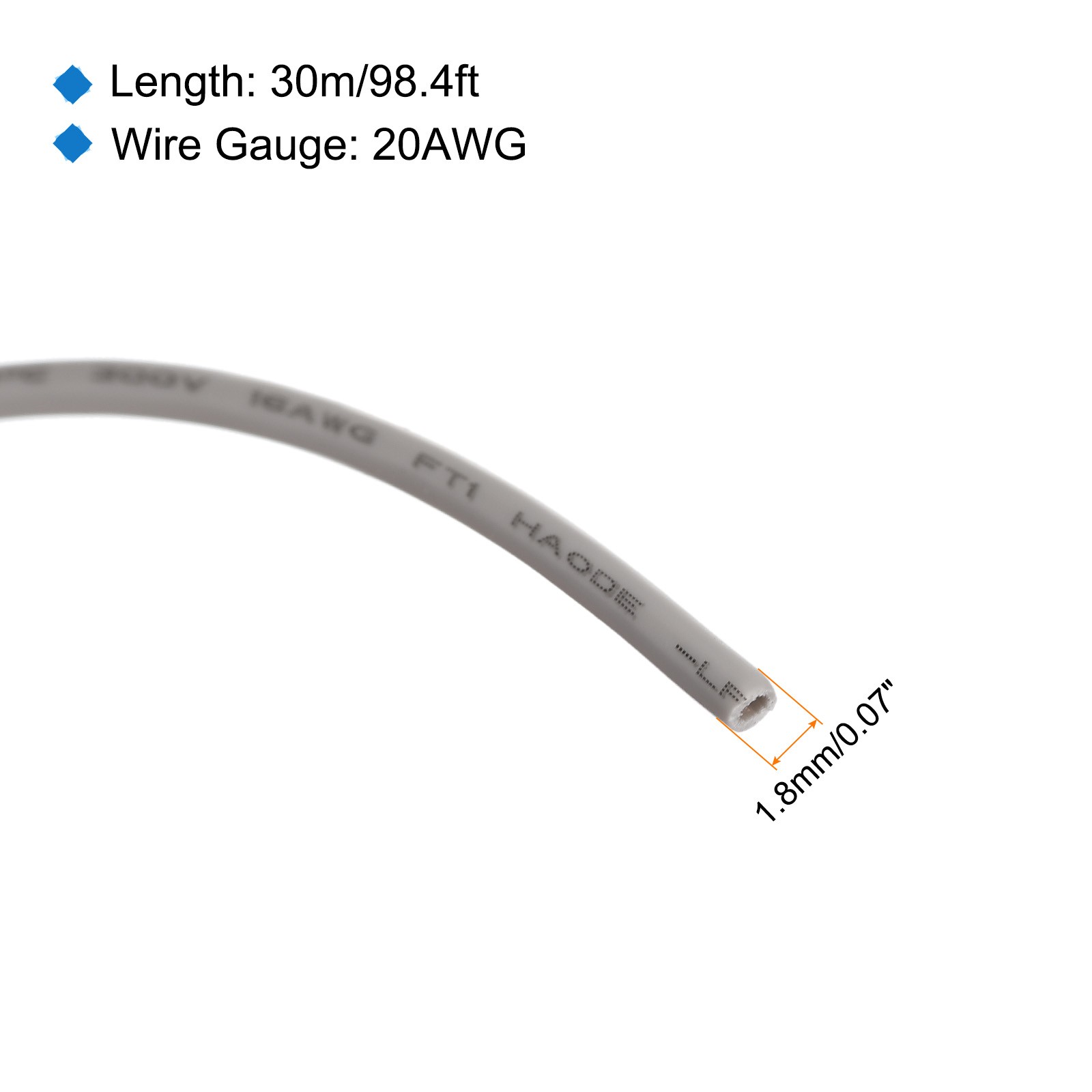 20AWG Stranded Wire PVC Hookup 30M/100ft Grey, Electrical Wire UL1007 Spool gallery