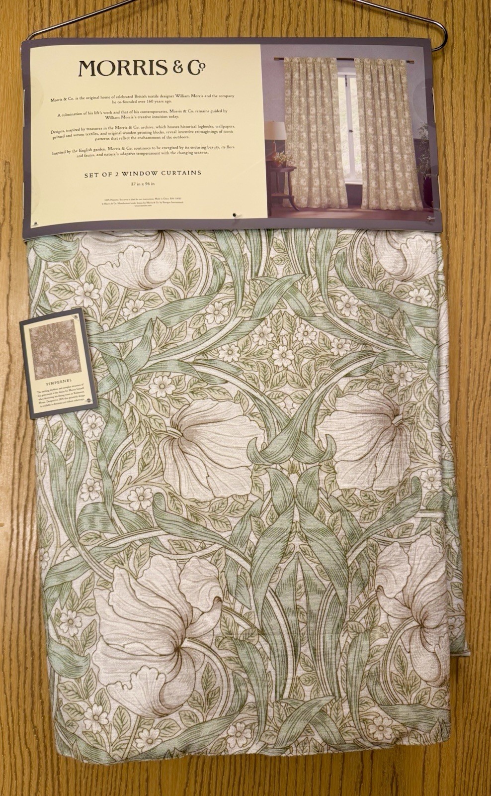 William Morris & Co Pimpernel Curtains Set 2 Panels 37x96 each Floral Green New gallery