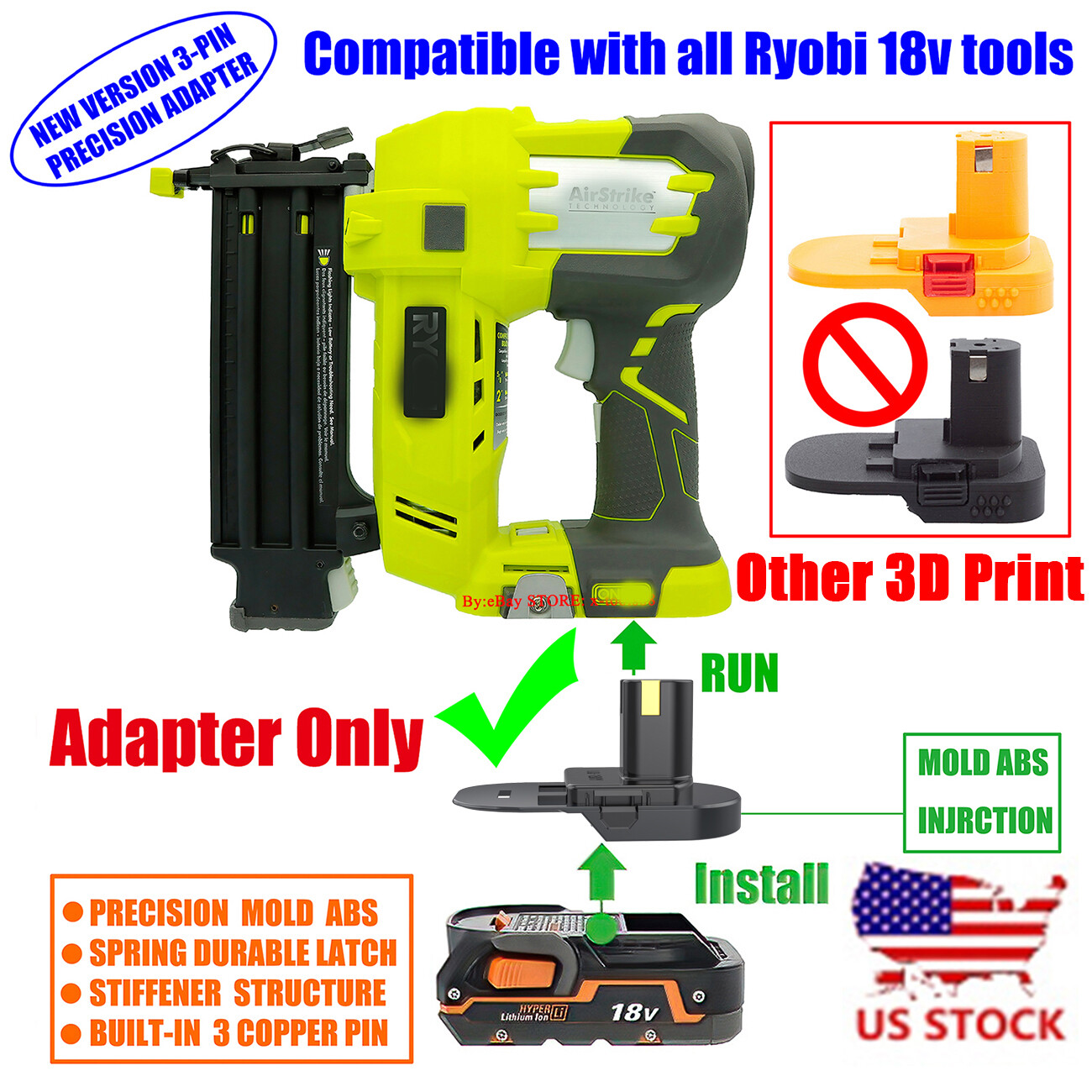 1x Adapter for Ryobi 18v Tools Convert To fits Ridgid 18v Batteries-Adapter Only gallery