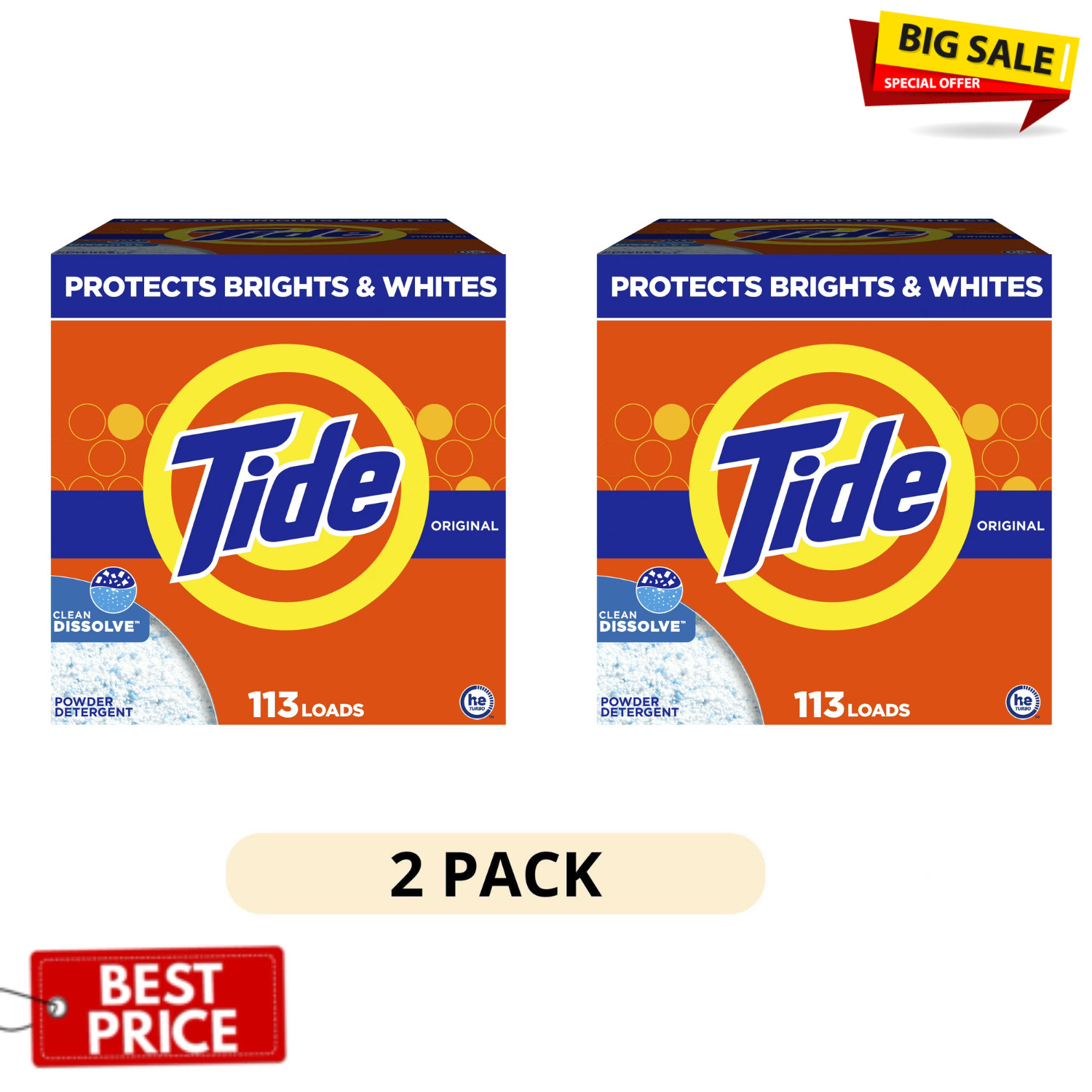 2 Pack Tide Powder Laundry Detergent Original Scent 129oz 113 Loads High Efficie gallery