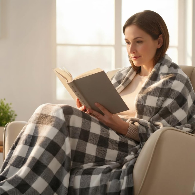 Gray White Checkered Buffalo Plaid Flannel Fleece Throw 260GSM 60x50 Inch gallery