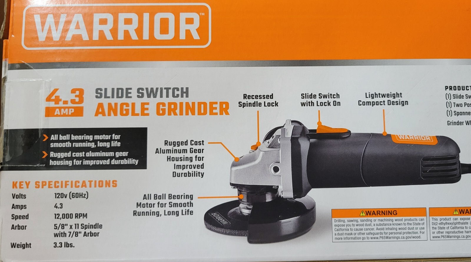 4-1/2 In Warrior Angle Grinder With Slide Switch 4.3 Amp 12000 RPM gallery