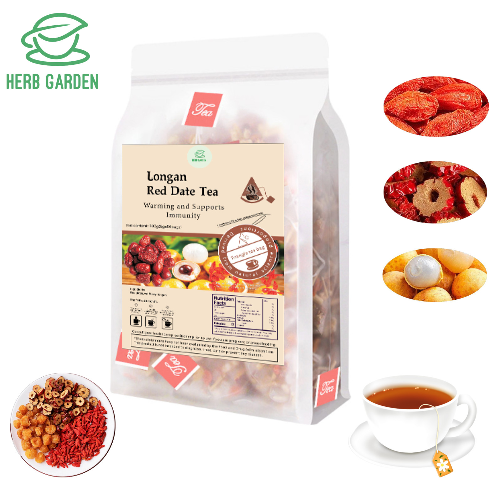 50 bag Longan Red Date Goji fruit tea ladies' tea beverage Flower and fruit tea gallery