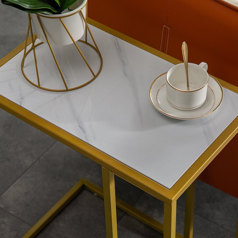 C-Shaped Marble Top Coffee Tray Sofa Side End Table Ottoman Couch Console Table gallery