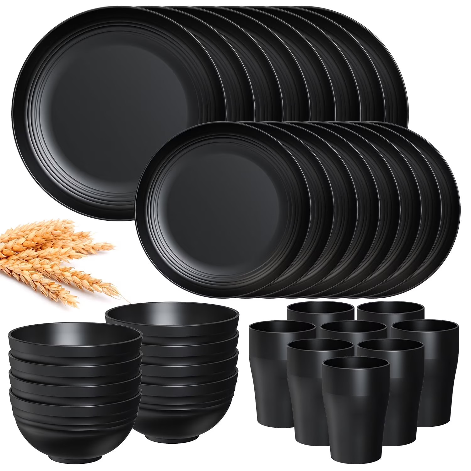 TINANA 32-Piece Wheat Straw Dinnerware Set Service for 8 Black FREE SHIP gallery