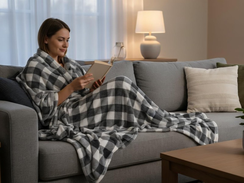 Gray White Checkered Buffalo Plaid Flannel Fleece Throw 260GSM 60x50 Inch gallery