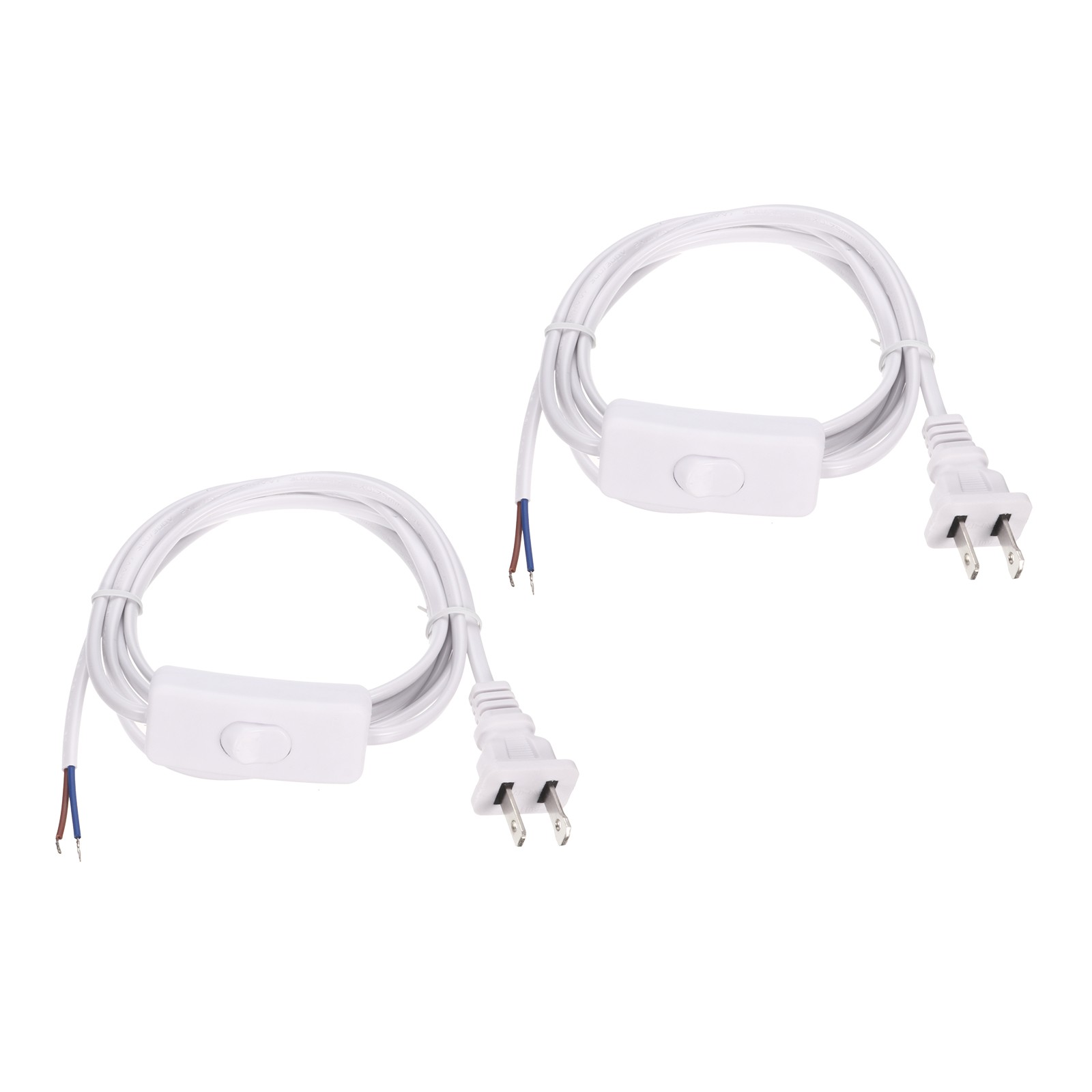 2Pcs 6FT 18/2 US Plug Lamp Cords with Switch Pure Copper Stripped End White gallery