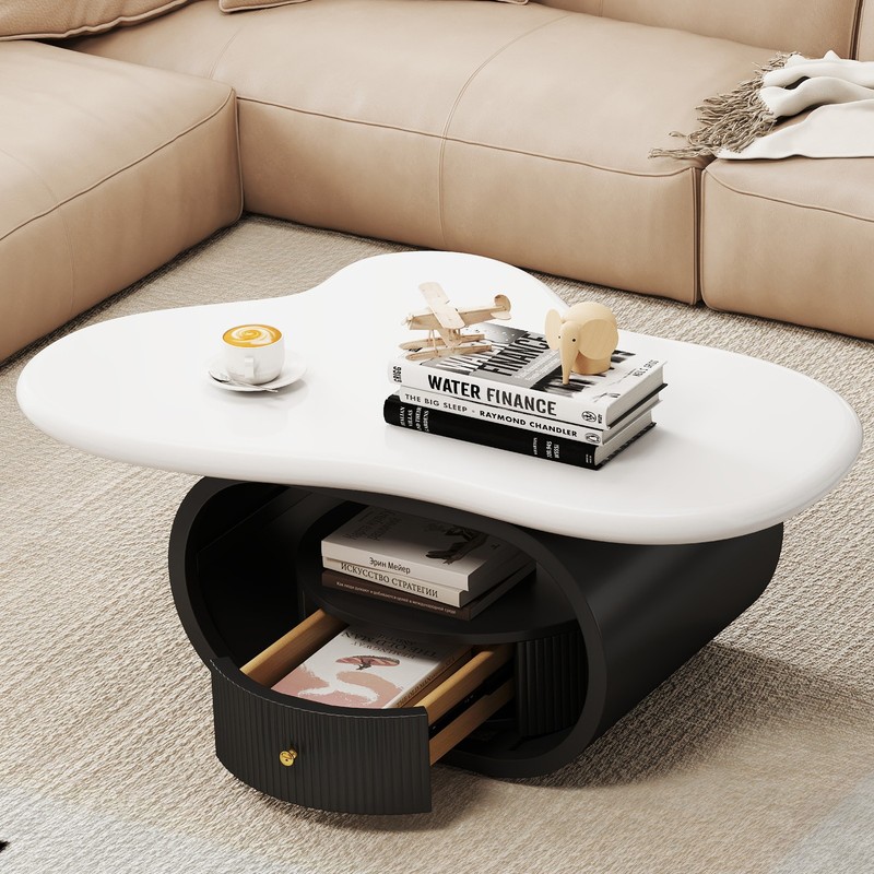 39" Irregular Cloud Coffee Table MDF Metal Center Table with Drawer Home Office gallery