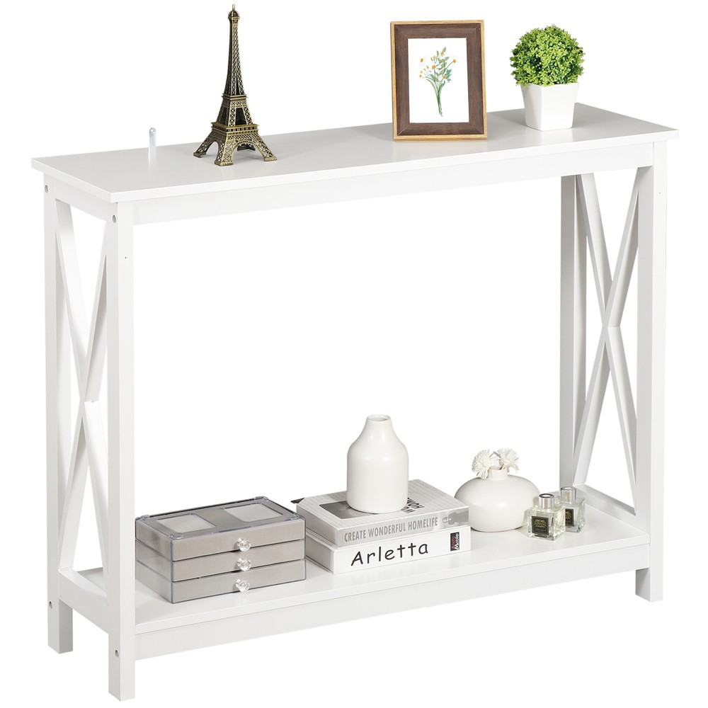 2-Tier Narrow Console Table for Entryway Storage Shelf Modern Accent Sofa White