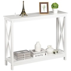 2-Tier Narrow Console Table for Entryway Storage Shelf Modern Accent Sofa White