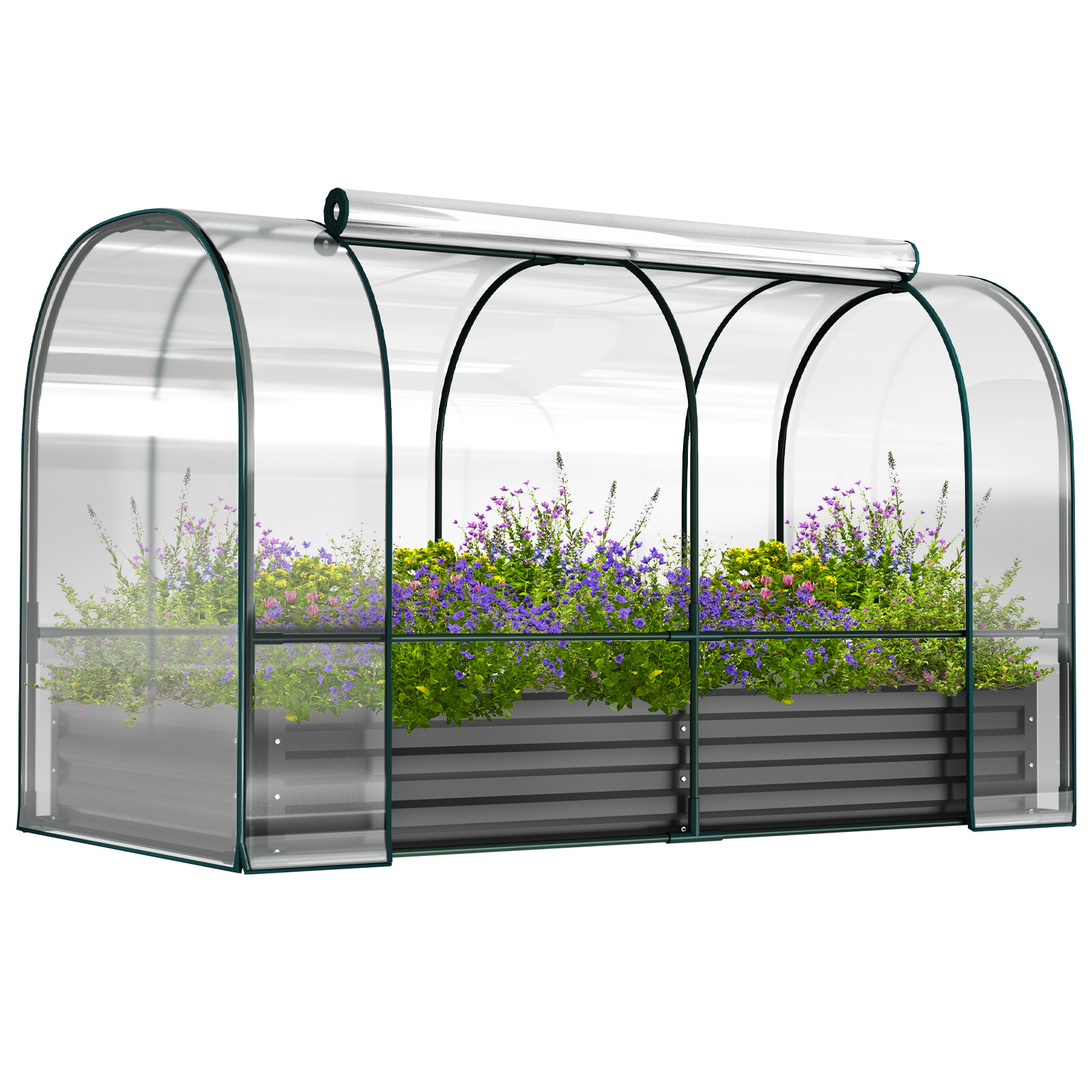 NAIZEA Planter Box Raised Garden Bed with Mini Greenhouse 2 Roll-Up Windows gallery