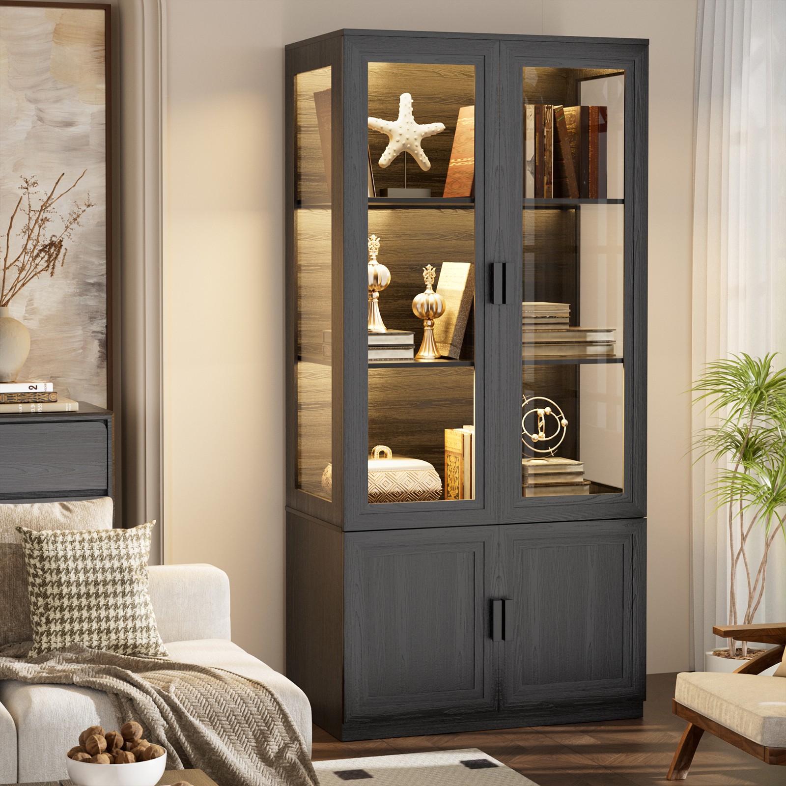 BROTTAR Transparent Display Cabinet Cupboard with Storage Case, 3-Color Lights gallery