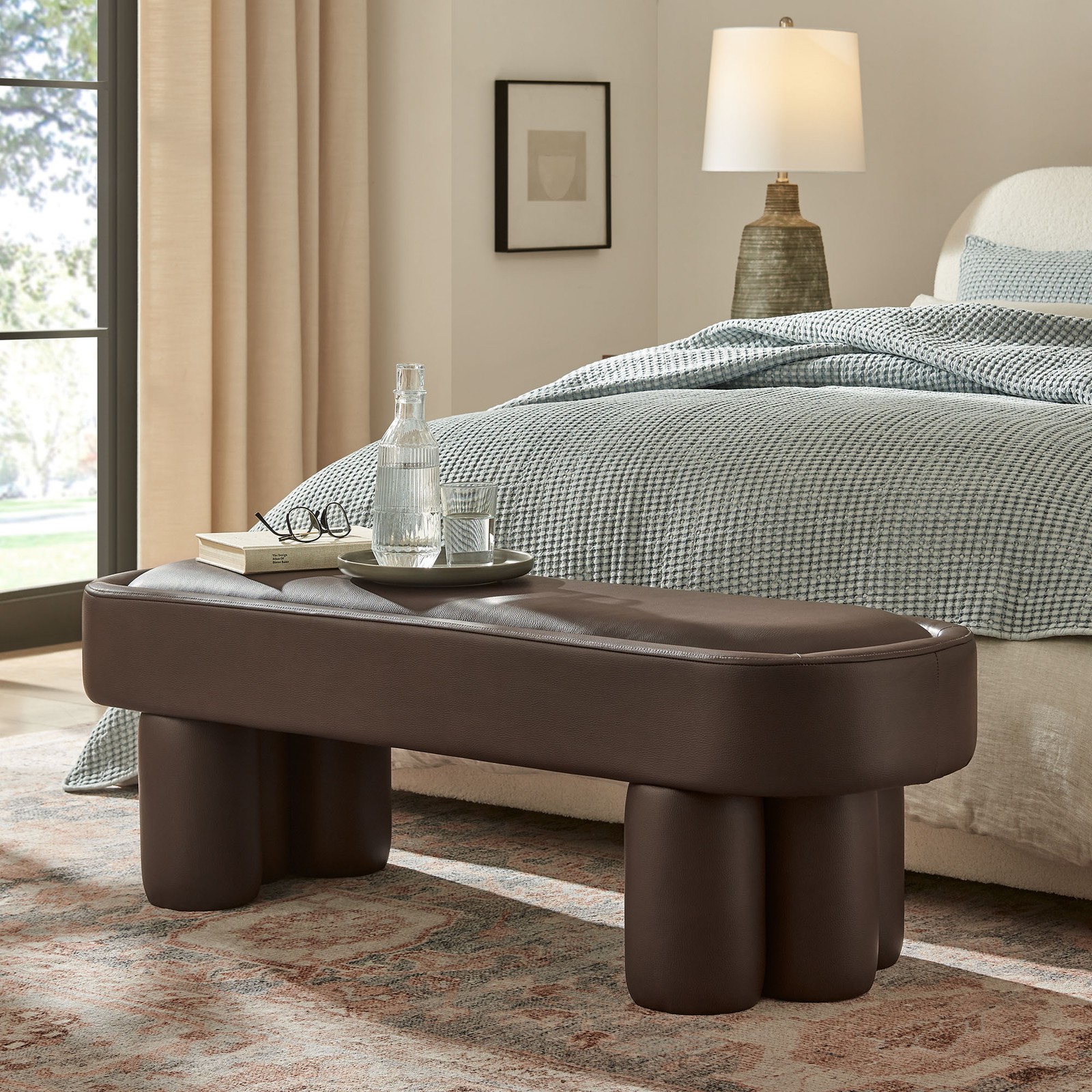 Mossi 52-Inch Oval Vegan Leather Bench in Espresso gallery