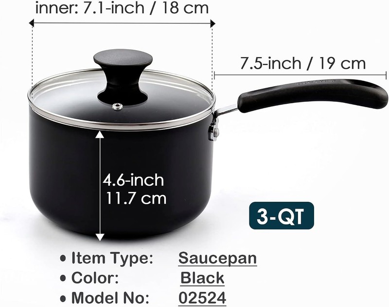 Basic 3 Quart Nonstick Saucepan with Glass Lid, Non Stick Aluminum Sauce Pan,... gallery