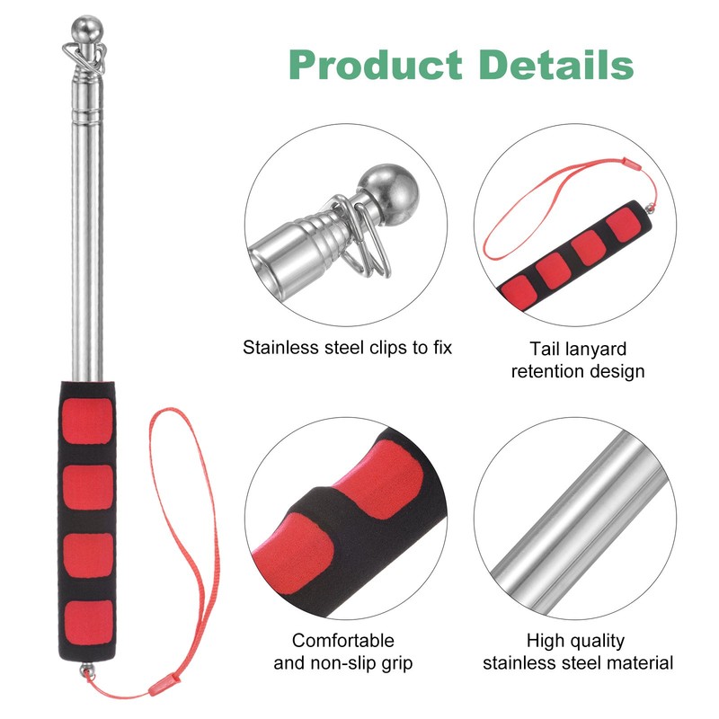 2-Pack 3.94Ft/1.2M Telescopic Flag Pole with Clips Red/Blue gallery
