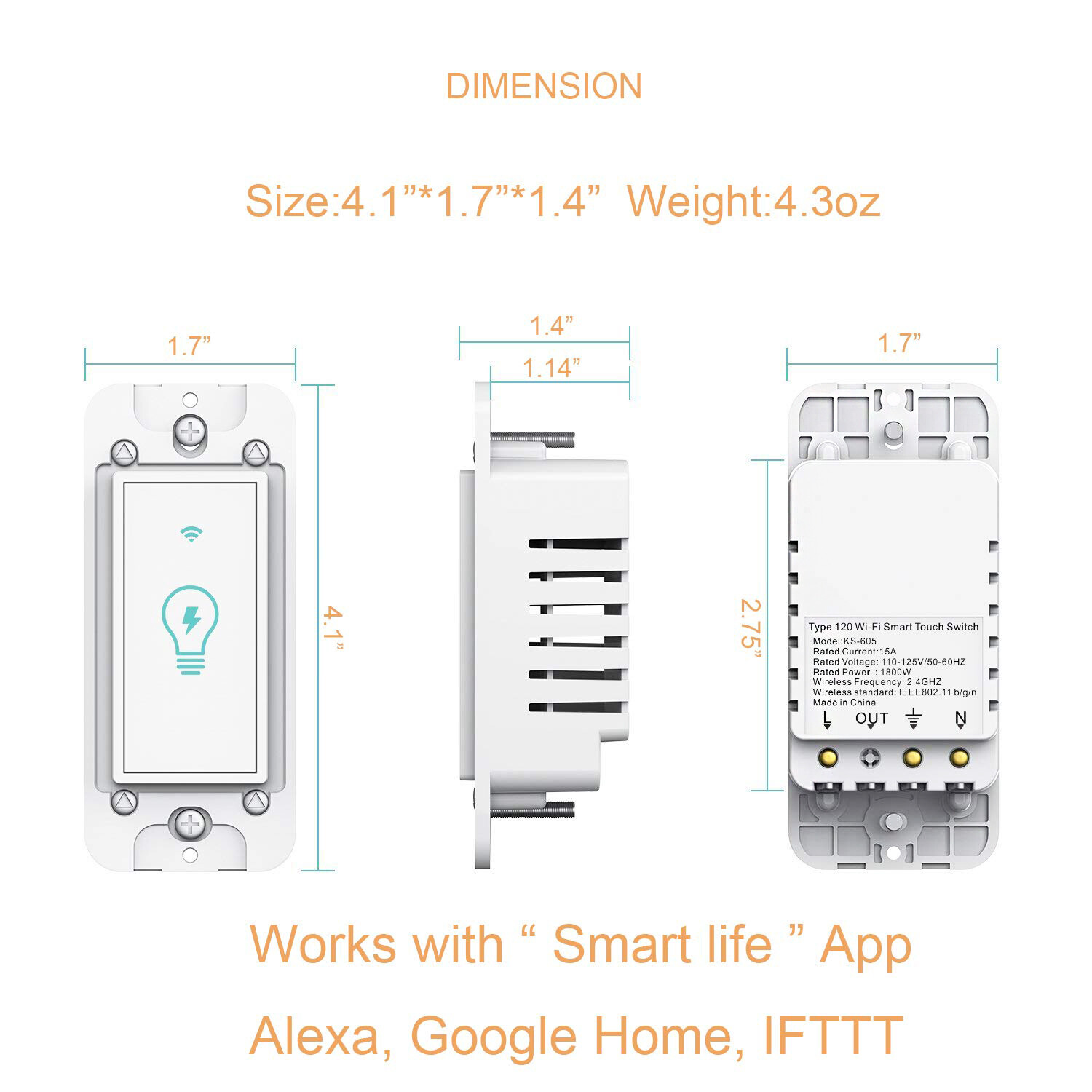Smart Light Switch, Compatible with Alexa, Google Home IFTTT, App and Voice gallery