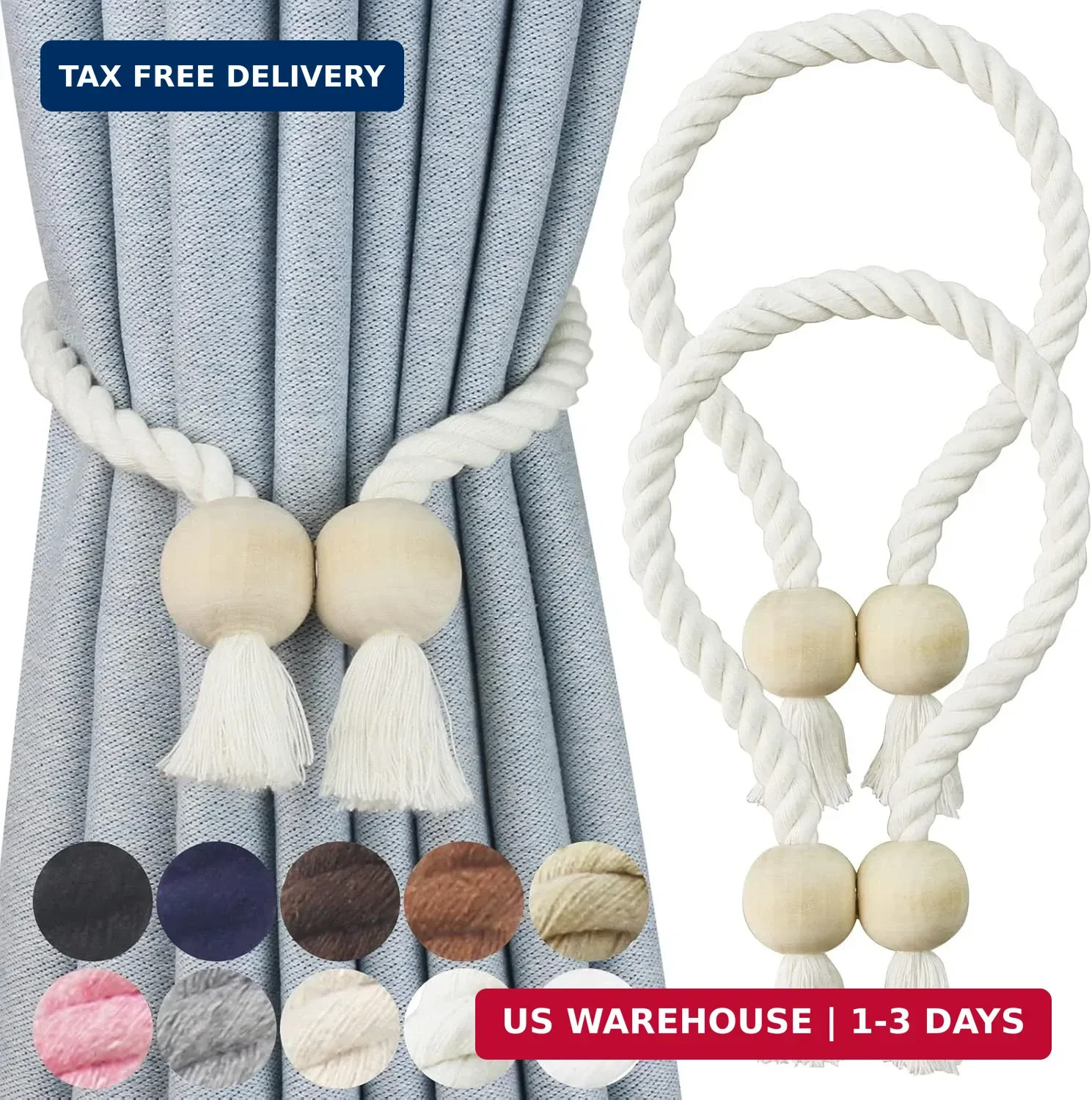 2 Pack Magnetic Curtain Tiebacks Cotton Hand Woven Tie Back Decorative Rope Hold gallery