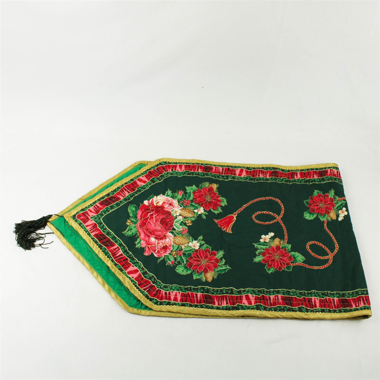 Christmas Table Runner Green with Gold Trim 54x16 Inches Holiday gallery