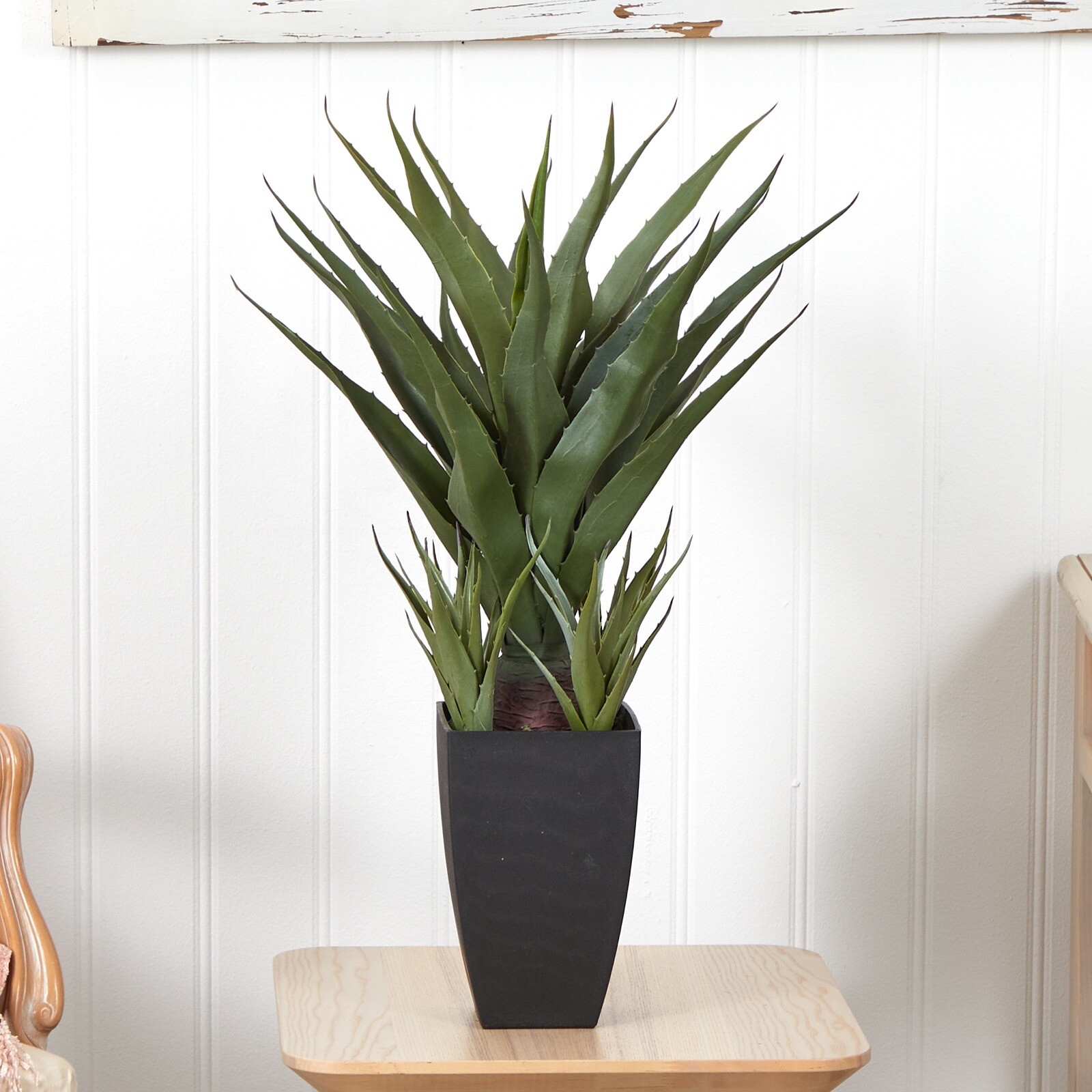 30” Agave Succulent Artificial Plant w/58 Lvs in Black Planter. Retail $92 gallery