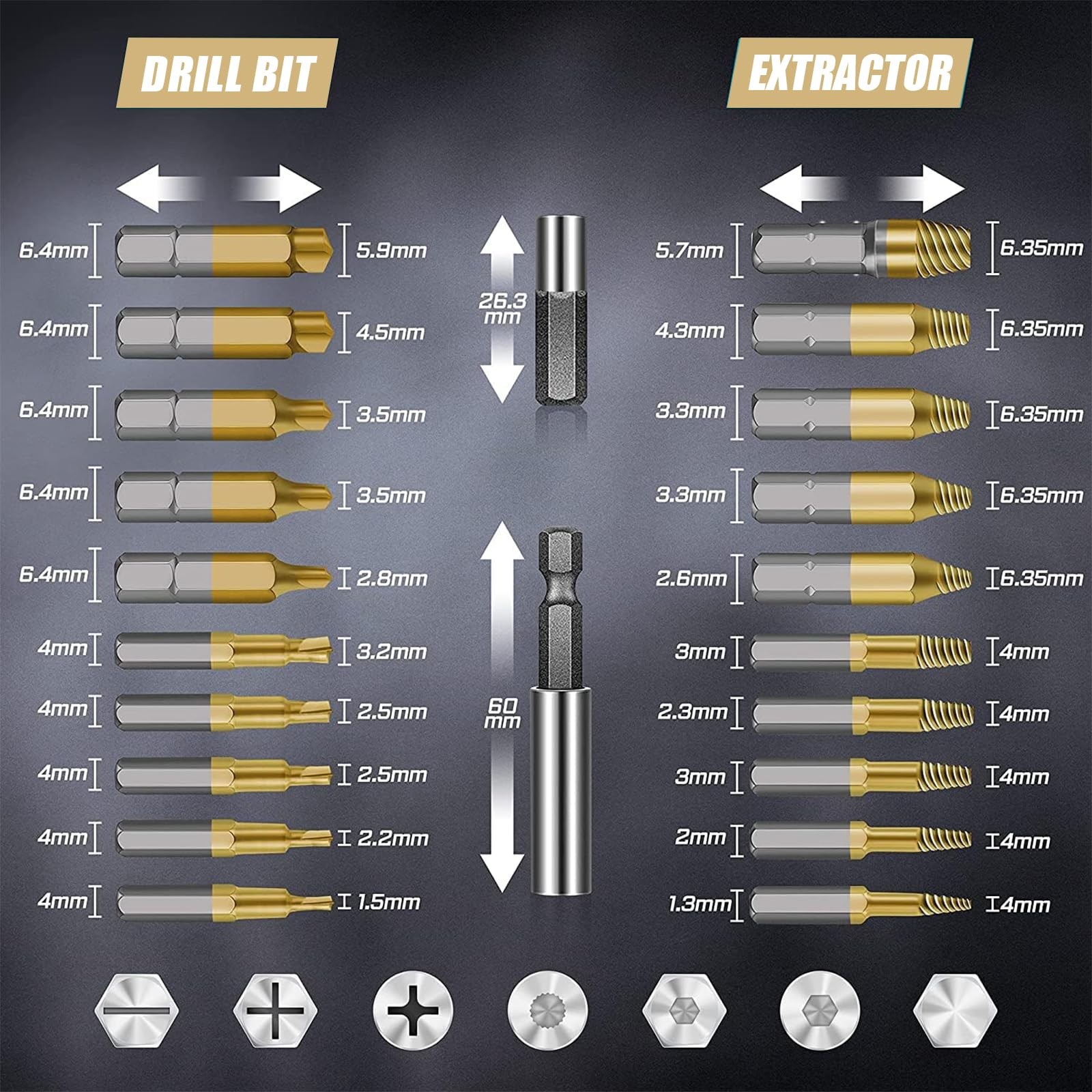 Damaged Screw Extractor Set: 22PCS Titanium Broken Bolt Extractor Kit - Easy ... gallery