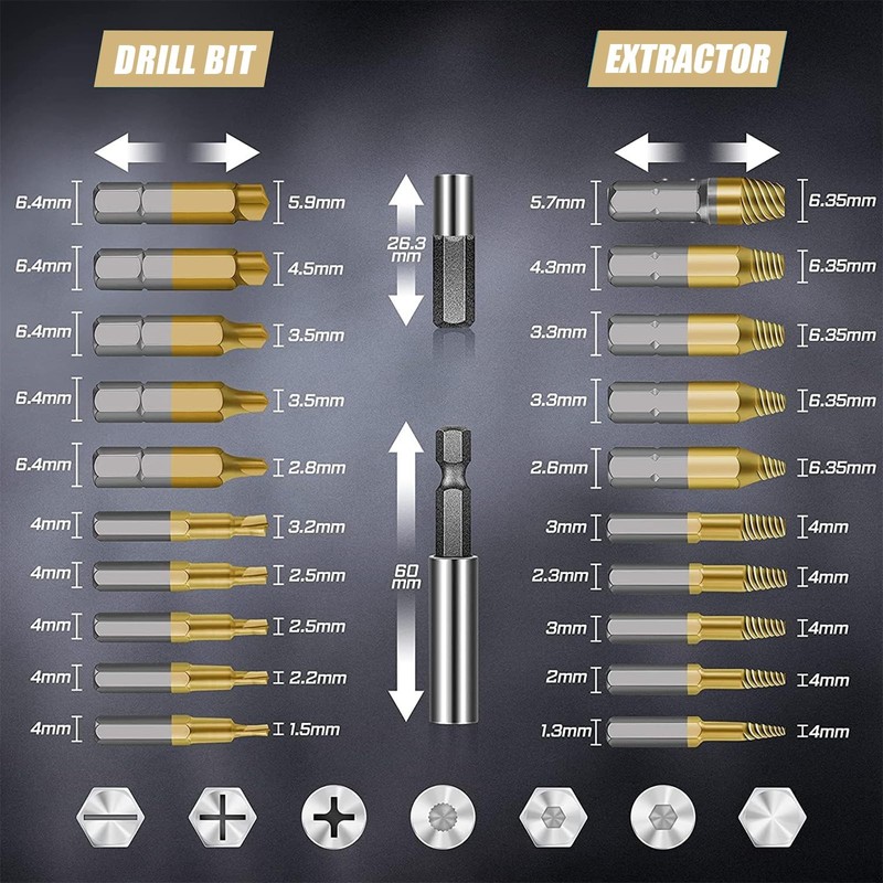 Damaged Screw Extractor Set: 22PCS Titanium Broken Bolt Extractor Kit - Easy ... gallery