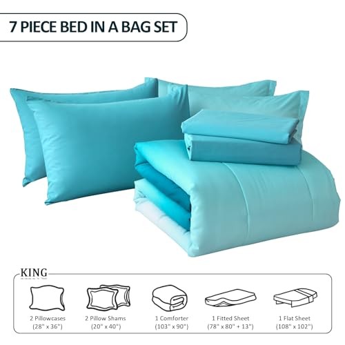 7 Pieces Teal Comforter Set Lightweight Gradient Teal Green King Light Teal gallery