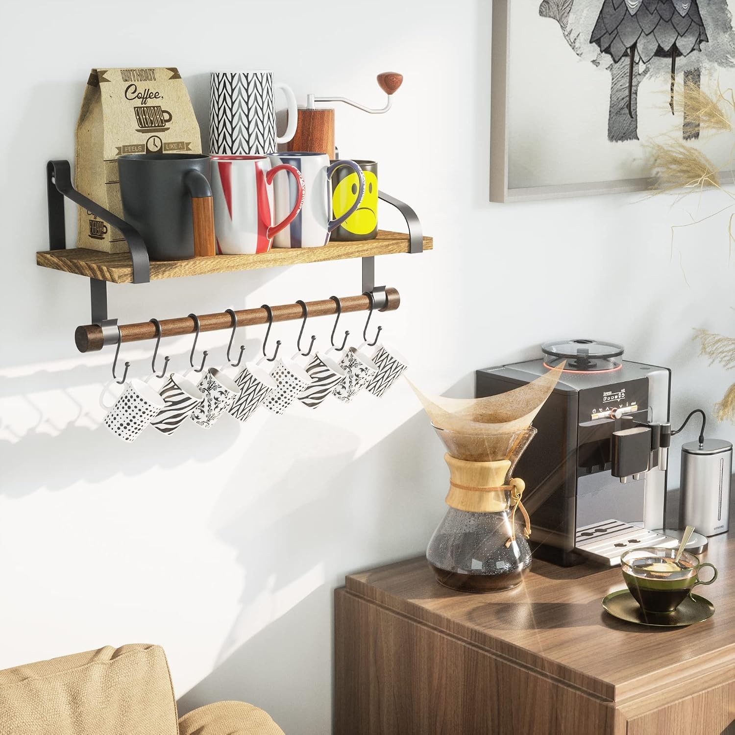Floating Shelf Wall Shelf for Storage Rustic Wood Kitchen Spice Rack with Towel gallery