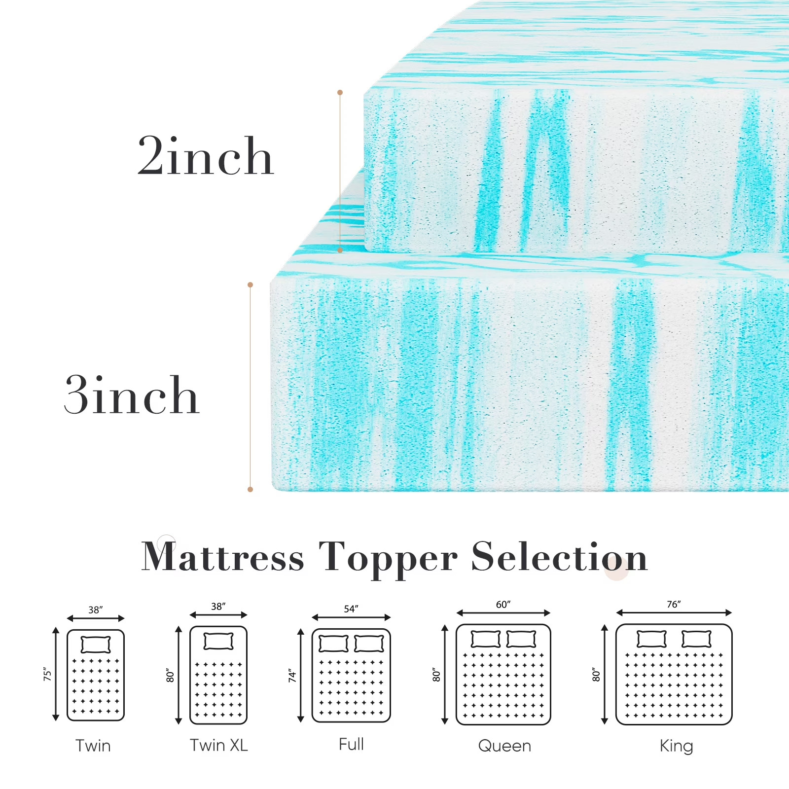CONCETTA 3" Full Size Cooling Gel Memory Foam Mattress Topper FREE SHIP gallery
