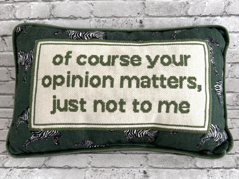 Needlepoint Decorative Throw Pillow Rectangular Green Ivory Zebra JUST NOT TO ME gallery